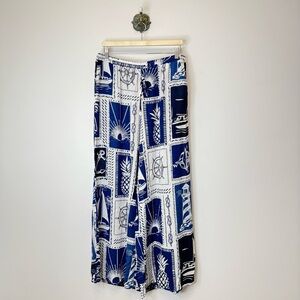 Calypso St. Barth Navy White Nautical Print Wide Leg Palazzo Pant Women's M NWT